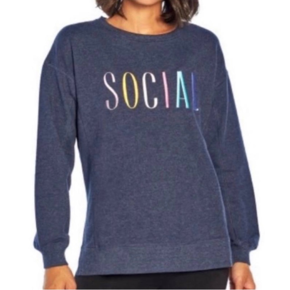 NWT Wildfox heathered navy blue hi/low sweatshirt with side slits, Sz. XL.